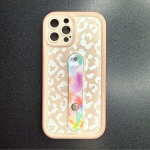 Stylish Leopard Print Phone Case with Tie-Dye Strap